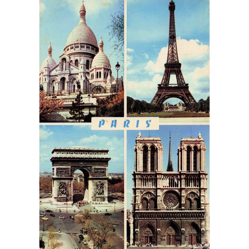 Vintage 1971 Paris France Multi View Postcard Eiffel Tower Notre Dame VG - Picture 1 of 2